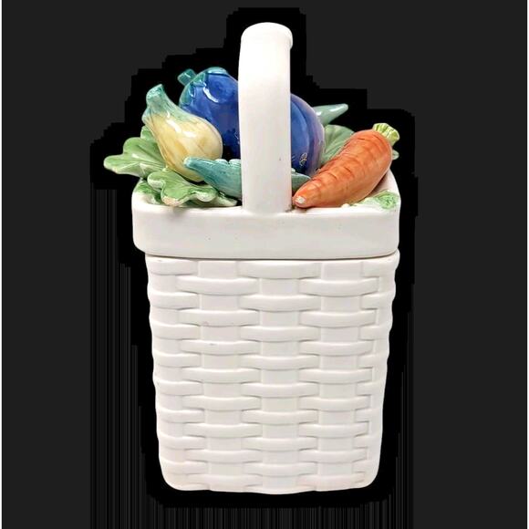 VTG Fitz & Floyd Canister Kitchen Harvest Basket Weave Colorful Vegetables READ - Picture 5 of 16